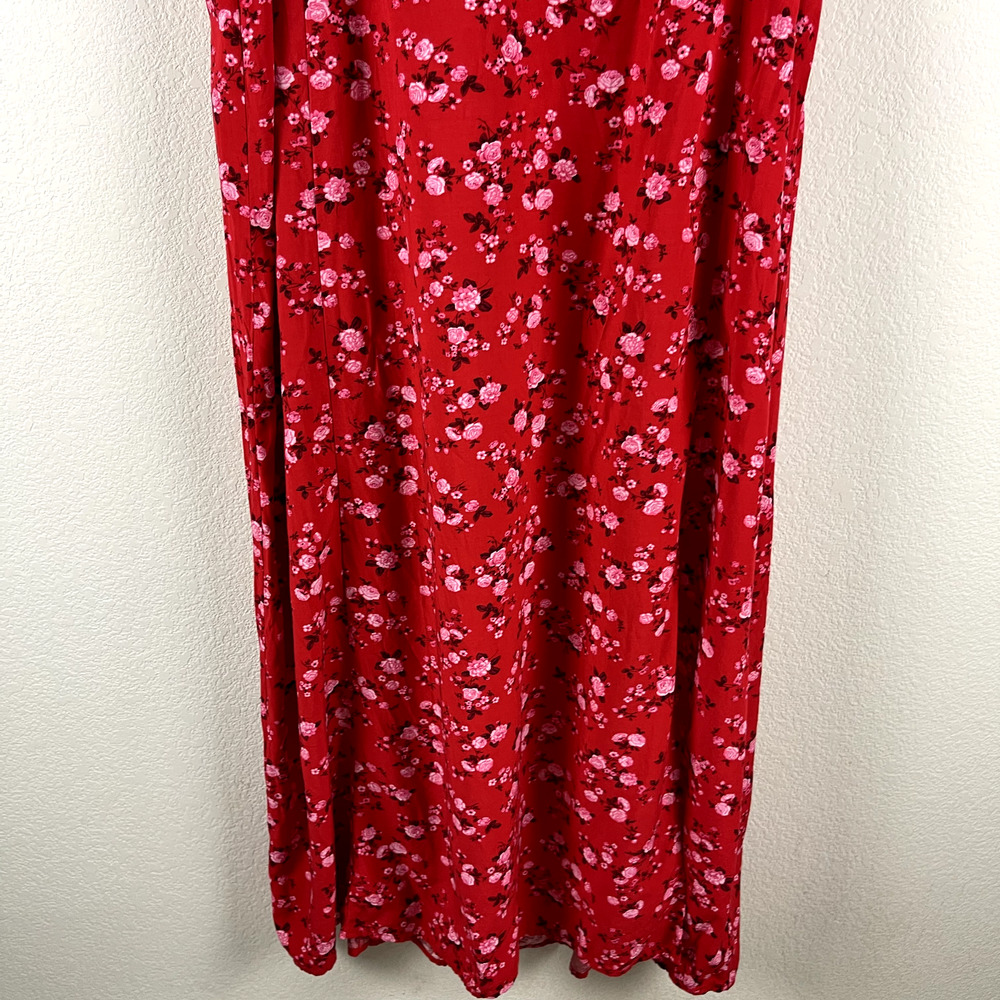 Old Navy Floral Maxi Dress Womens XXL Tall Red Puff Sleeve Open Back Front Slit - Picture 5 of 15